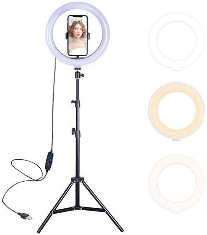 Webilla Portable LED Ring Light Tripod Stand Live Selfie Holder USB Plug 10 Inch Fill Light Ring Flash  (White)