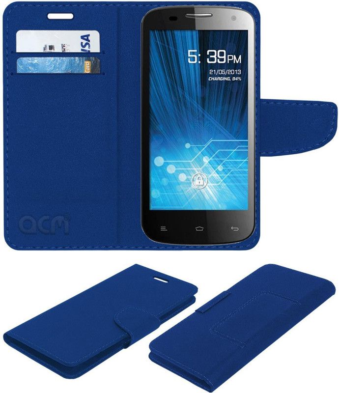 ACM Flip Cover for Spice Mi-491 Stellar Virtuoso Pro  (Blue, Cases with Holder, Pack of: 1)