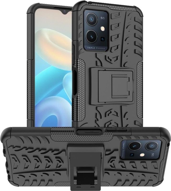 Empire Accessories Back Cover for vivo T1 5G Dazzle tyre case with kick stand  (Black, Cases with Holder, Pack of: 1)