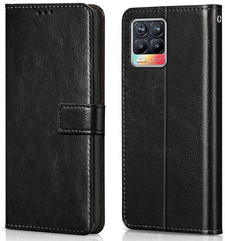 XYKOS Back Cover for Realme 8 Pro 5G | Leather Finish | Inside Pockets & Inbuilt Stand | Wallet Style Back Cover Case  (Black, Dual Protection)