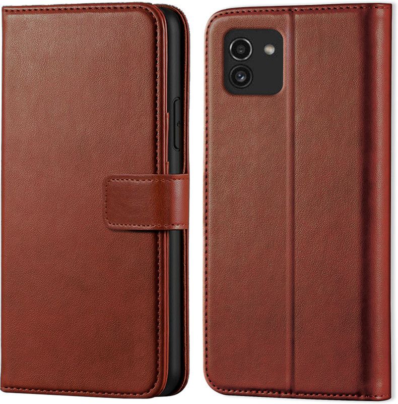 Dgeot Flip Cover for Samsung Galaxy A03  (Brown, Grip Case)