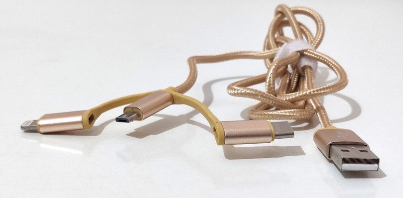BLUE DARK Micro USB Cable 1 m FIBER BRIDED 3 IN 1 MULTIPLE CHARGING  (Compatible with MOBILE, Gold)