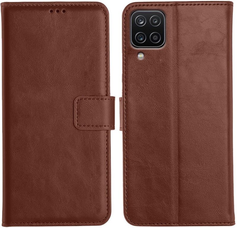 Genron Flip Cover for Samsung Galaxy M12  (Brown, Dual Protection)