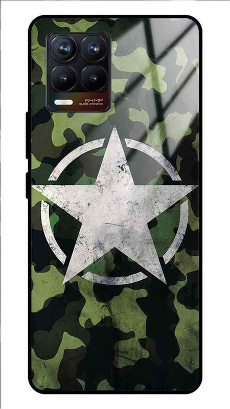 NDCOM Back Cover for Realme 8 Pro Military Camouflage Star Printed Glass Case  (Multicolor, Grip Case, Pack of: 1)
