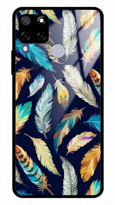 NDCOM Back Cover for Realme C15 Cute Feather Printed Glass Case  (Multicolor, Grip Case, Pack of: 1)
