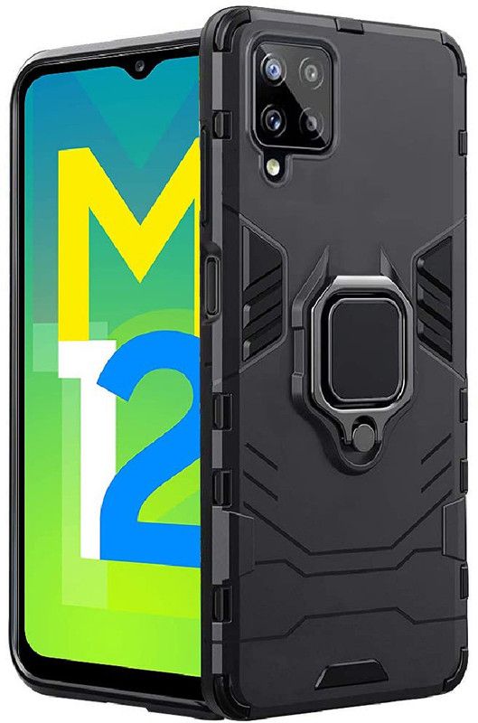 Flipkart SmartBuy Back Cover for Samsung Galaxy A12 360° Rotating Kickstand Hybrid Back Case  (Black, Ring Case, Pack of: 1)