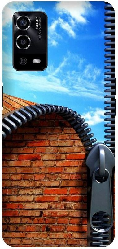 UMPRINT Back Cover for Oppo A55/CPH2325, Zipper Bluev Art Printed Back Cover  (Multicolor, Hard Case, Pack of: 1)