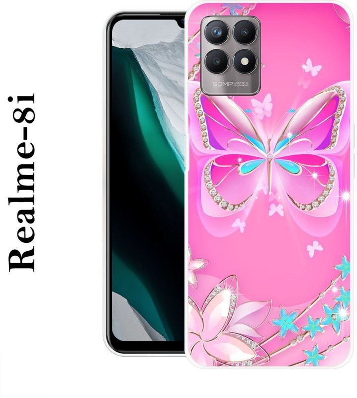 REALKING Back Cover for Realme 8i  (Pink, Silver, Grip Case, Silicon)