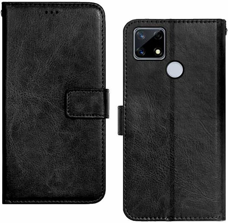 HYBEX Flip Cover for Realme C12,Realme Narzo 20,Narzo 30A,Realme C25 Flip Leather Wallet Case Shockproof TPU  (Black, Cases with Holder)