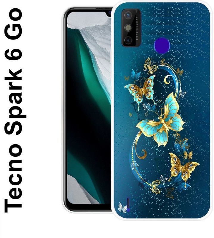 INDIALAND Back Cover for Tecno Spark 6 Go, Tecno Spark Go 2021  (Blue, Gold, Grip Case, Silicon)