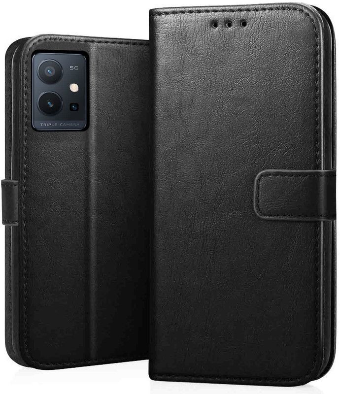 Zybux Back Cover for vivo T1X Leather Flip Cover  (Black, Camera Bump Protector)