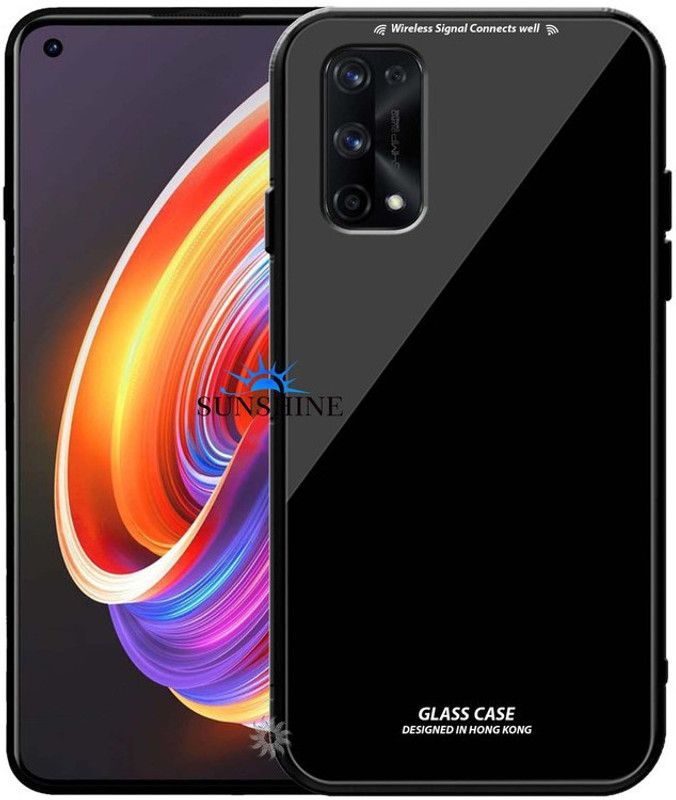 SUNSHINE Back Cover for REALME-X7 PRO Luxurious 9H Toughened Glass Back Case Shockproof TPU Bumper  (Black, Dual Protection, Pack of: 1)