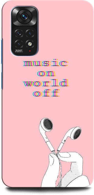 ORBIQE Back Cover for Redmi Note 11s MUSIC ON, WORLD OFF, HEADPHONE, MUSIC LOVE, EARPHONE,  (Multicolor, Hard Case, Pack of: 1)