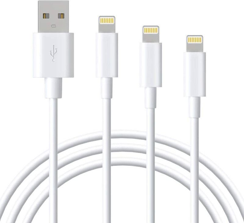 RHONNIUM Lightning Cable 1 m Lightning Cable MFi Certified-I8  (Compatible with Mobile, White, Pack of: 3)