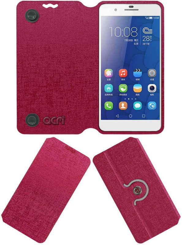 ACM Flip Cover for Honor 6 Plus  (Pink, Cases with Holder, Pack of: 1)