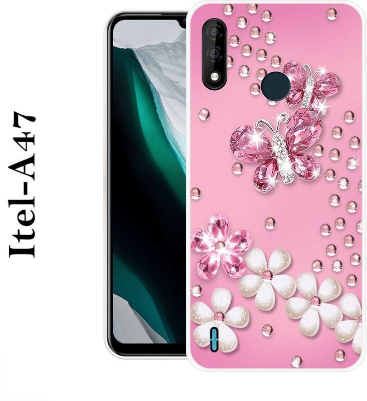 INDIALAND Back Cover for Itel A47  (Pink, White, Silicon)