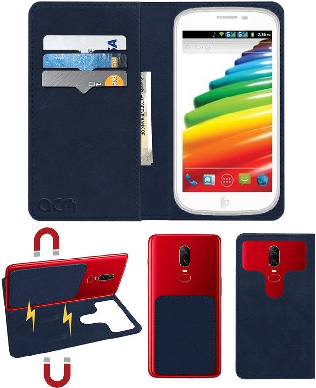 ACM Flip Cover for Videocon A47  (Blue, Cases with Holder, Pack of: 1)