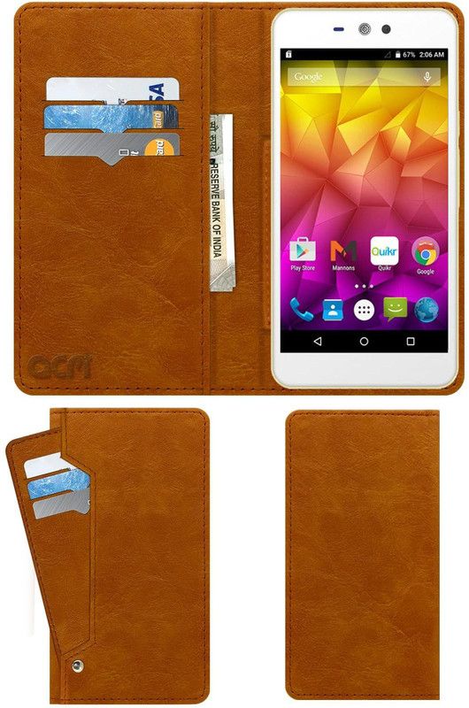 ACM Flip Cover for Micromax Canvas Selfie Lens Q345  (Gold, Cases with Holder, Pack of: 1)