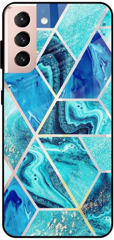 QRIOH Glass Back Cover for Samsung Galaxy S21  (Blue, Grip Case, Silicon, Pack of: 1)