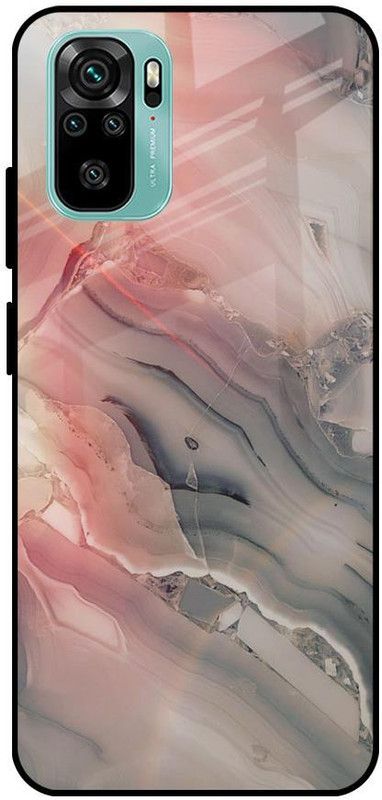QRIOH Glass Back Cover for Redmi Note 10  (Grey, Pink, Grip Case, Silicon, Pack of: 1)