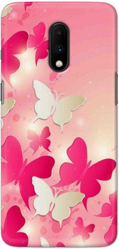 NDCOM Back Cover for OnePlus 7 Pink Butterfly Printed  (Multicolor, Hard Case, Pack of: 1)