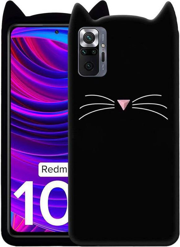 ELEF Back Cover for Xiaomi Redmi Note 10 Pro Ear Kitty Case 3D Cute Mustache Kitty Doll Soft Girls Cat Back Cover  (Black, Flexible, Pack of: 1)