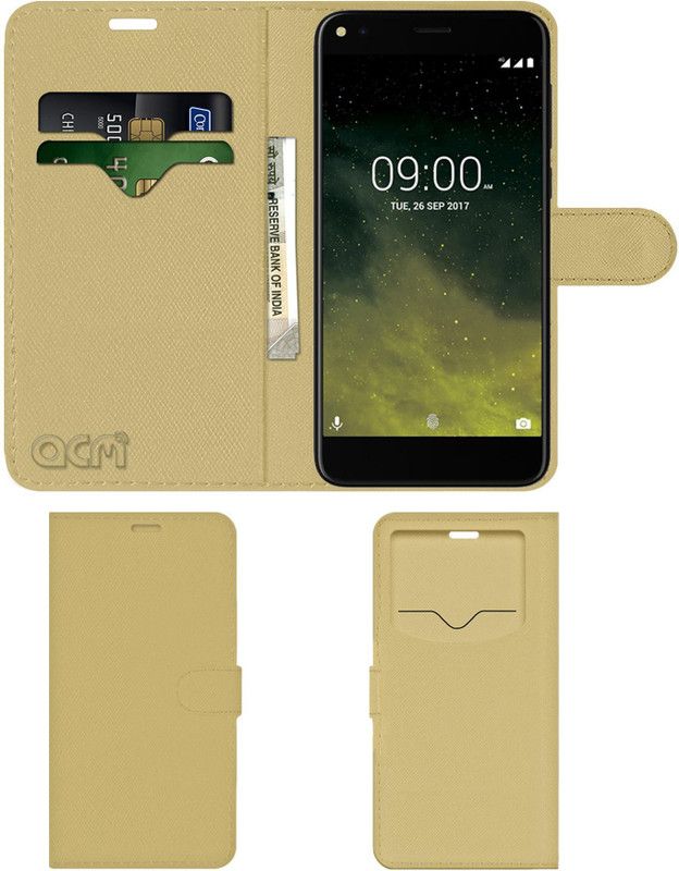 ACM Flip Cover for Lava Z70  (Gold, Cases with Holder, Pack of: 1)