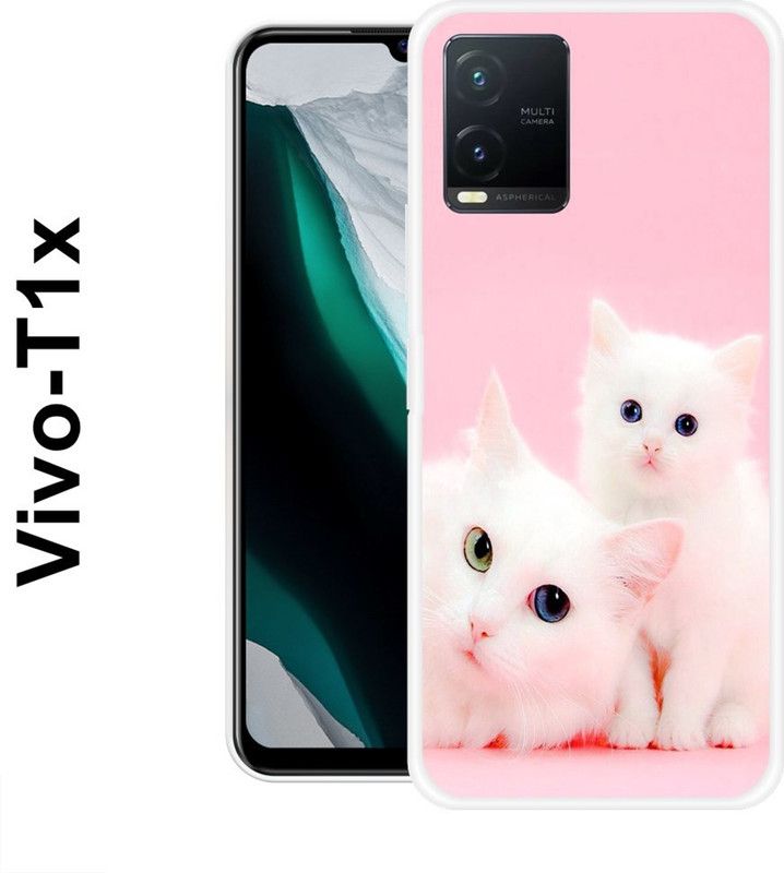 SHIVKUDI Back Cover for Vivo T1x  (Pink, White, Silicon)