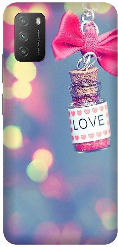 UMPRINT Back Cover for Poco M3/MZB087AIN Love Heart Pink Girly Printed Back Cover  (Multicolor, Hard Case, Pack of: 1)