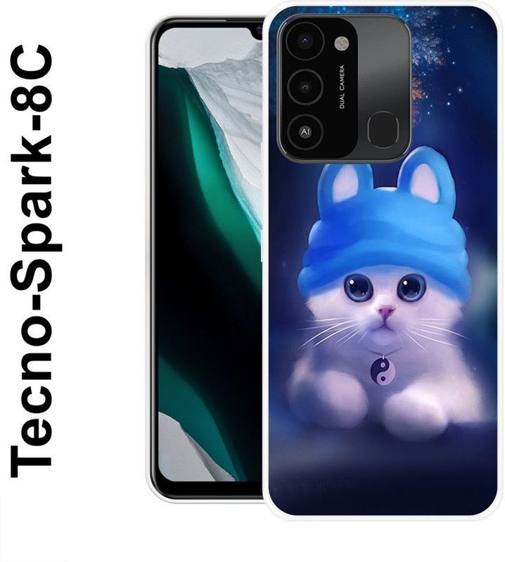 INDIALAND Back Cover for Tecno Spark 8C  (Blue, White, Silicon)