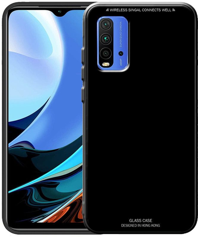 ELEF Back Cover for Xiaomi Redmi 9 Power Glass Back Cover Toughened Luxurious Shockproof TPU Camera Protection  (Black, Rugged Armor, Pack of: 1)