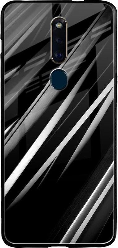 QRIOH Glass Back Cover for Oppo F11 Pro  (Grey, Black, Grip Case, Silicon, Pack of: 1)