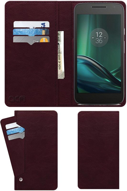 ACM Flip Cover for Motorola Moto G4 Play  (Maroon, Cases with Holder, Pack of: 1)