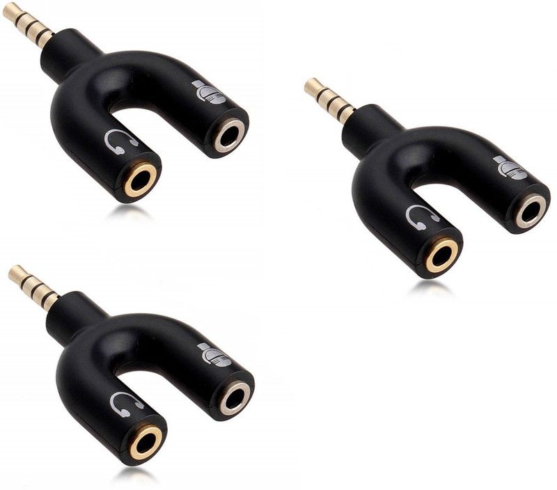Stylewell Black (Pack Of 3 Pcs) 3 In 1 U Shape 3.5mm Aux Male To 2 Female EP Stereo Jack Audio Connector Earphone Headphone Adapter With Mic Converter Y-Splitter Compatible With Mobile, Laptop, Tablet, Mp3 And Gaming Device Phone Converter  (Android)