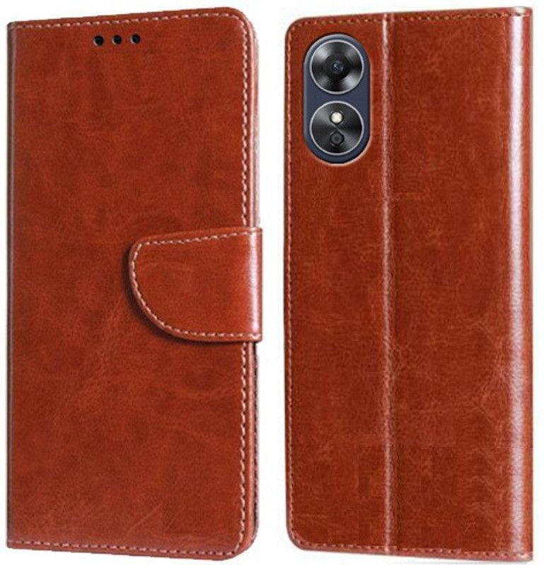 Nuvak Flip Cover for OPPO A17  (Brown, Magnetic Case, Pack of: 1)