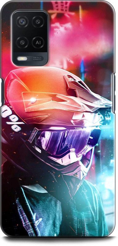 INDICRAFT Back Cover for OPPO A54, CPH2239 BIKE, RIDER, NEON, HELMET, GLOW, BIKER, CYBERPUNK  (Multicolor, Dual Protection, Pack of: 1)
