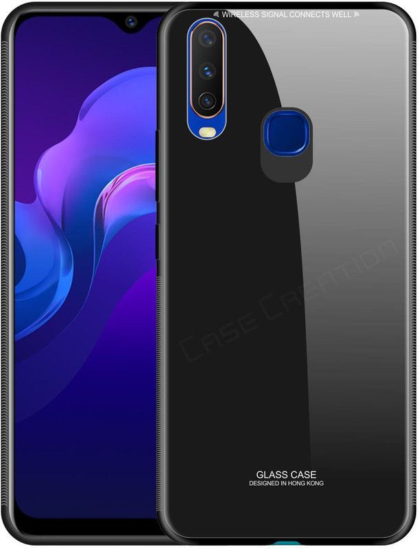 CASE CREATION Back Cover for Vivo Y15 , Hard Back Case Easy to Grip Shock Proof Glass Case, Black  (Black, Dual Protection, Pack of: 1)
