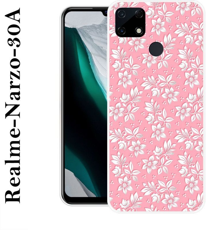 JATLAND Back Cover for Realme Narzo 30A  (Pink, White, Grip Case, Silicon)
