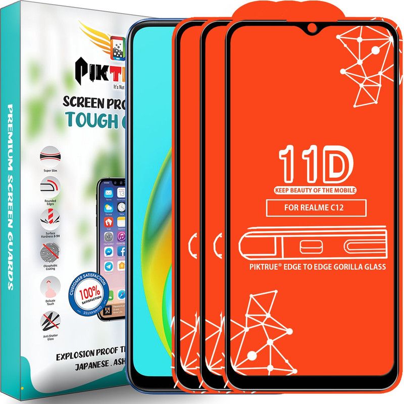 PikTrue Edge To Edge Tempered Glass for Realme C12  (Pack of 3)