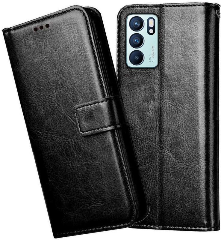 AMETHYST Flip Cover for OPPO Reno6 Pro 5G  (Black, Shock Proof, Pack of: 1)