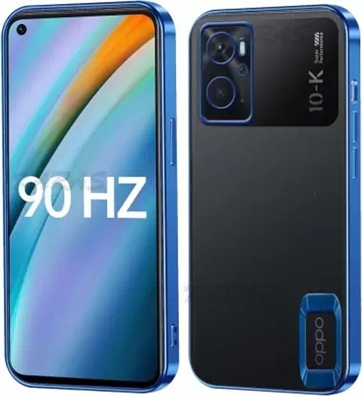 Urban India Back Cover for Oppo K10 (4G) |Electroplated Square Platting Logo View Ring Case  (Blue, Grip Case, Pack of: 1)