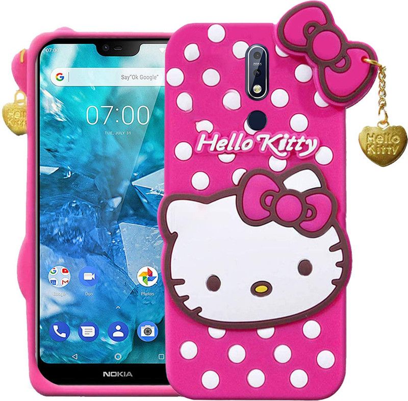 Wowcase Back Cover for Nokia 7.1 Plus, 3D Cute Doll, Cute Hello Kitty Case, Soft Girl Back Cover with Pendant  (Multicolor, 3D Case, Pack of: 1)