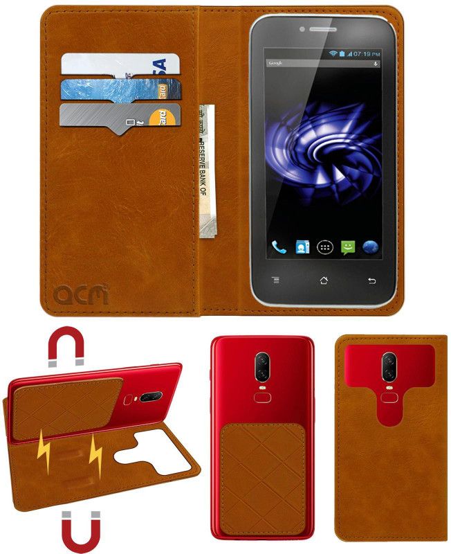 ACM Flip Cover for Panasonic T11  (Gold, Cases with Holder, Pack of: 1)