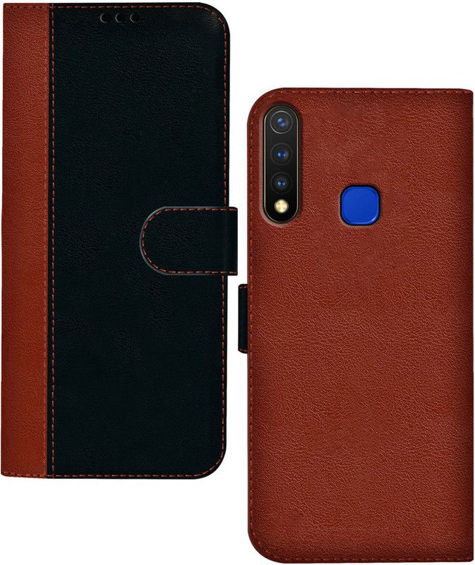 HUPSHY Flip Cover for Vivo U20  (Black, Brown, Dual Protection, Pack of: 1)