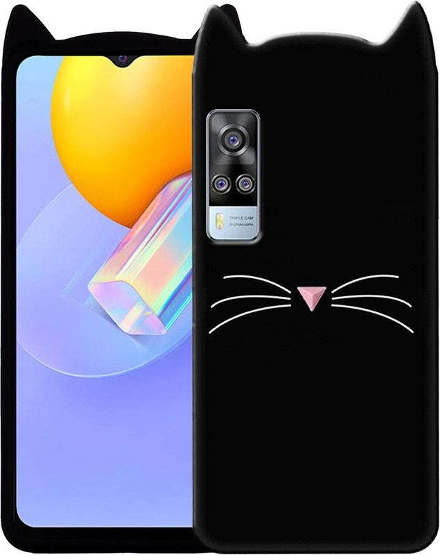 Rance Back Cover for Vivo Y31 2020 - Ear Kitty Case | 3D Cute Mustache Kitty Doll | Cat Back Cover  (Black, Flexible, Silicon, Pack of: 1)