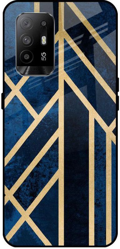QRIOH Glass Back Cover for Oppo F19 Pro Plus  (Blue, Beige, Grip Case, Silicon, Pack of: 1)