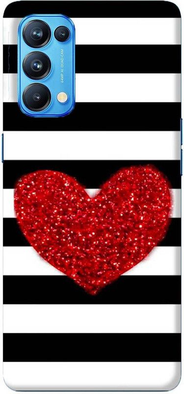 NDCOM Back Cover for OPPO Reno5 Pro Red Heart Printed  (Multicolor, Hard Case, Pack of: 1)