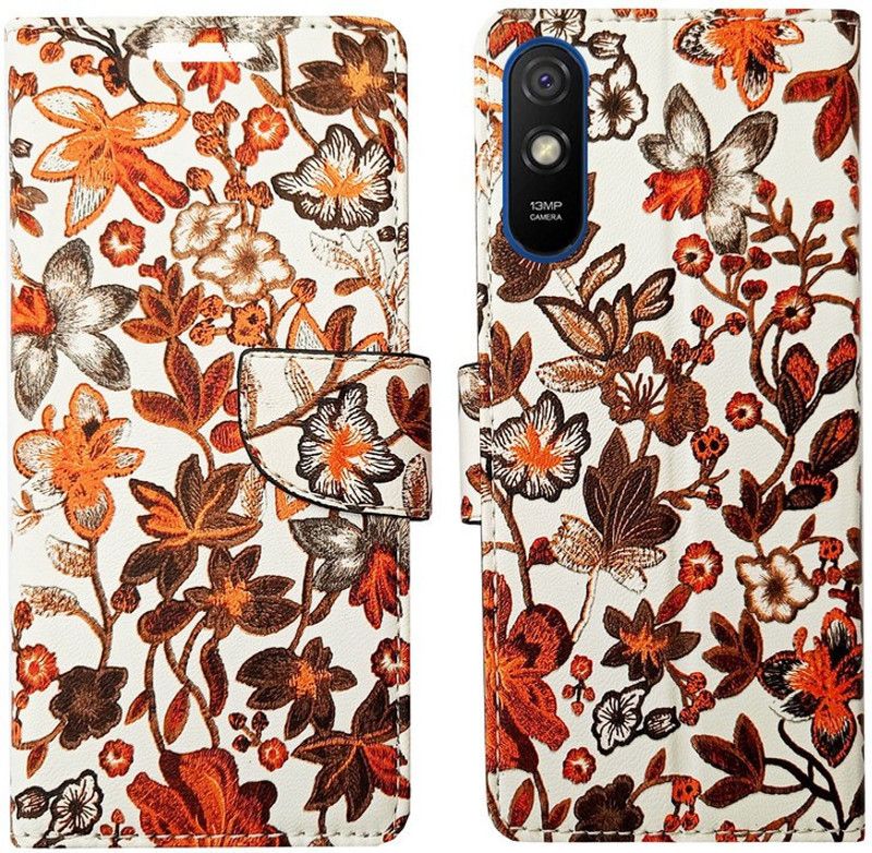MyFlips Flip Cover for Redmi 9A in Premium Quality Material  (Orange, Magnetic Case, Pack of: 1)
