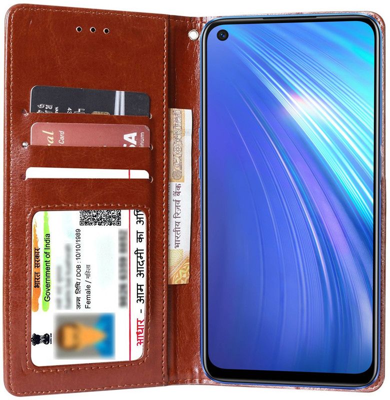 Unistuff Flip Cover for Realme 6, Realme 6i  (Brown, Dual Protection, Pack of: 1)