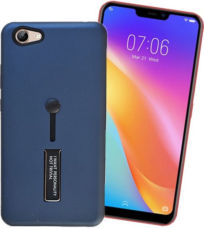 MARSHLAND Back Cover for Vivo Y81i, Smooth Touch Thumb Grip with Kickstand TPU + PC Dual Layer Protection, Navy Blue  (Blue, Grip Case, Pack of: 1)